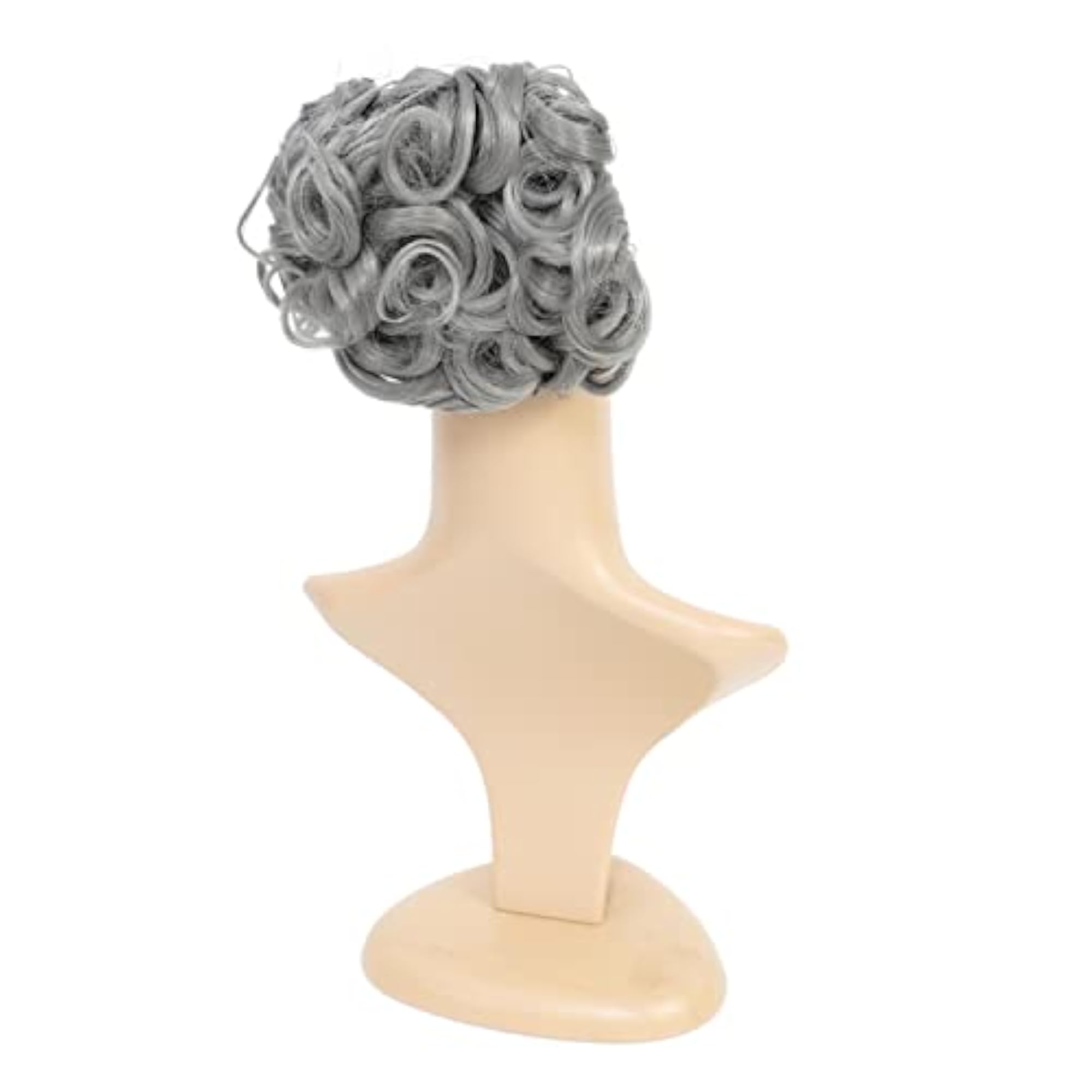 Short Messy Curly Dish Hair Bun Extension, Grey